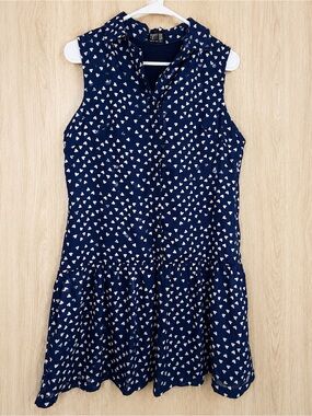 Poppy Lux Blue White Heart Print Sleeveless Collared Dress | Size 6
